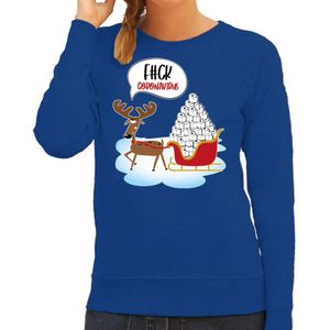 F#ck coronavirus foute Kerstsweater / kersttrui blauw voor dames - Kerstkleding / Christmas outfit