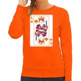 Bellatio Decorations Koningsdag sweater voor dames - kaarten koning - oranje - feestkleding