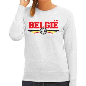 Belgie landen / voetbal sweater met wapen in de kleuren van de Belgische vlag - grijs - dames - Belgie landen trui / kleding - EK / WK / voetbal sweater