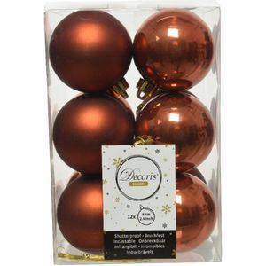24x stuks kunststof kerstballen terra bruin 6 cm - Mat/glans - Onbreekbare plastic kerstballen