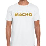 Macho goud glitter tekst t-shirt wit voor heren