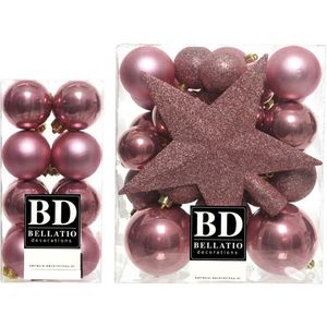 49x stuks kunststof kerstballen met ster piek oudroze (velvet pink) mix - Kerstversiering/kerstboomversiering