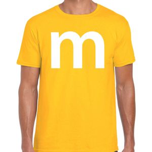 Letter M verkleed/ carnaval t-shirt geel voor heren - M en M carnavalskleding / feest shirt kleding / kostuum