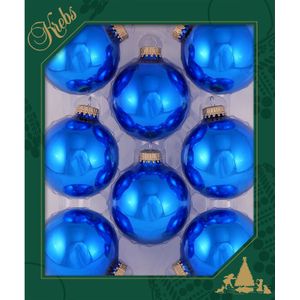 Krebs Kerstballen - 8 stuks - glas - klassiek blauw glans - 7 cm