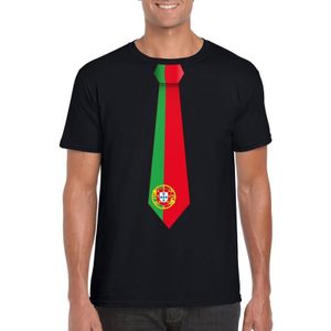 Zwart t-shirt met Portugeese vlag stropdas heren - Portugal supporter