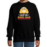 Funny emoticon sweater Keep on smiling zwart voor kids - Fun / cadeau trui
