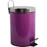 MSV Prullenbak/pedaalemmer - metaal - paars - 3 liter - 17 x 25 cm - Badkamer/toilet