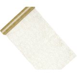 Feest tafelkleed met tafelloper op rol - wit/goud - 10 meter - Polyester/stof