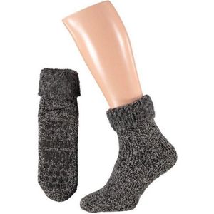 Apollo Wollen huissokken/slofsokken voor mannen - zwart - anti slip sokken - cadeau - warme winter sokken