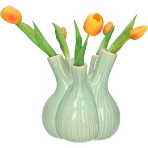 Dijk Natural Collections Bloemenvaas Gouda - vaas voor tulpen - lichtgroen - D17 x H20 cm - toetervaas