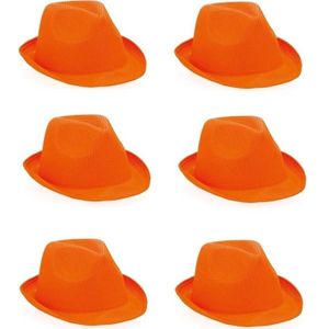 6x Oranje trilby hoedjes voor volwassenen