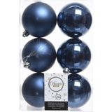 Kerstversiering kunststof kerstballen/hangers donkerblauw 6-8-10 cm pakket van 68x stuks - Kerstboomversiering