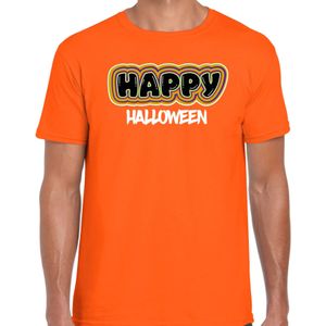 Bellatio Decorations Halloween verkleed t-shirt heren - Happy Halloween - oranje - themafeest outfit