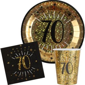 Verjaardag feest bekertjes/bordjes en servetten leeftijd - 60x - 70 jaar - goud