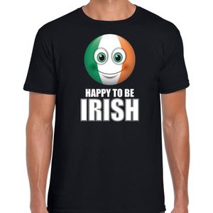 Ierland Happy to be Irish landen t-shirt met emoticon - zwart - heren -  Ierland landen shirt met Ierse vlag - EK / WK / Olympische spelen outfit / kleding