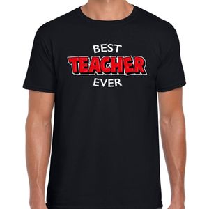 Best teacher ever cadeau t-shirt / shirt - zwart met rode en witte letters - voor heren - verjaardag / bedankje - kado voor leerkracht / meester / leraar / onderwijzer
