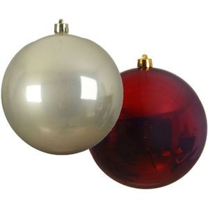 Grote decoratie kerstballen - 2x - 20 cm -champagne en donkerrood -kunststof