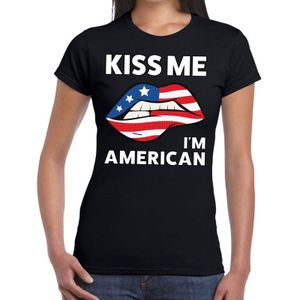 Kiss me i'm American t-shirt zwart dames - feest shirts dames