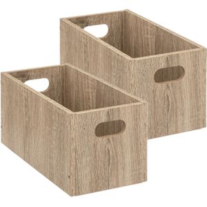 Set van 2x stuks opbergmand/kastmand 7 liter bruin/naturel van hout 31 x 15 x 15 cm - Opbergboxen - Vakkenkast manden