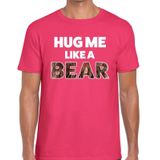 Hug me like a bear tekst t-shirt roze voor heren