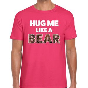 Hug me like a bear tekst t-shirt roze voor heren