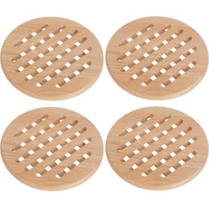 Set van 4x stuks ronde pannen onderzetters van hout 19 cm - Onderzetters voor ovenschalen en kookpannen