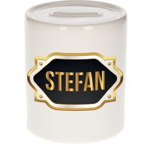 Stefan naam cadeau spaarpot met gouden embleem - kado verjaardag/ vaderdag/ pensioen/ geslaagd/ bedankt