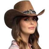 Carnaval verkleedset luxe model cowboyhoed Rodeo - bruin - hals zakdoek/revolver - voor volwassen