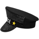 Boland Carnaval verkleed Politie agent hoed Sparkle - zwart - voor volwassenen - Politie thema