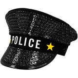 Boland Carnaval verkleed Politie agent hoed Sparkle - zwart - voor volwassenen - Politie thema