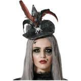 Halloween heksenhoed - mini hoedje op diadeem - one size - zwart/rood - meisjes/dames - verkleed accessoires