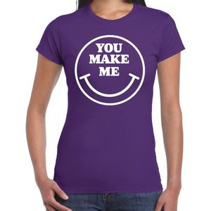 Bellatio Decorations Verkleed shirt dames - you make me - smiley - paars - carnaval - foute party - feest