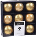Kerstversiering kunststof kerstballen goud 6 en 8 cm pakket van 30x stuks - Kerstboomversiering - Luxe finish motief
