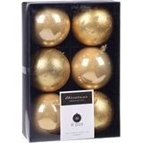 Kerstversiering kunststof kerstballen goud 6 en 8 cm pakket van 30x stuks - Kerstboomversiering - Luxe finish motief