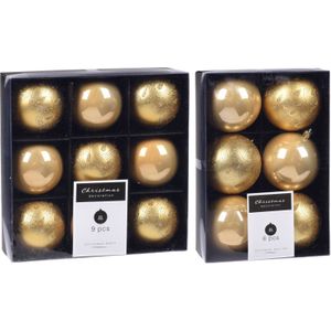 Kerstversiering kunststof kerstballen goud 6 en 8 cm pakket van 30x stuks - Kerstboomversiering - Luxe finish motief