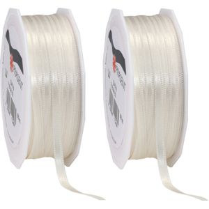 2x Luxe Hobby/decoratie beige satijnen sierlinten 0,6 cm/6 mm x 50 meter- Luxe kwaliteit - Cadeaulint satijnlint/ribbon