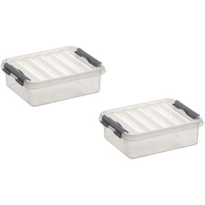 4x stuks sunware Q-Line opberg boxen/opbergdozen 1 liter 20 x 15 x 6 cm kunststof - Platte opslagboxen - Opbergbakken kunststof transparant/zilver