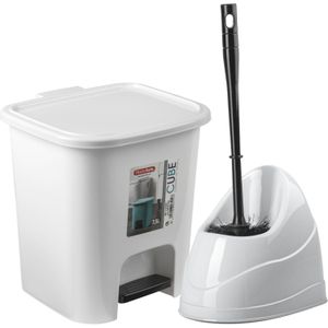 Forte Plastics - WC-/toiletborstel houder - wit - pedaalemmer 7.5L