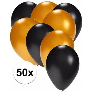 50x ballonnen zwart en goud - knoopballonnen