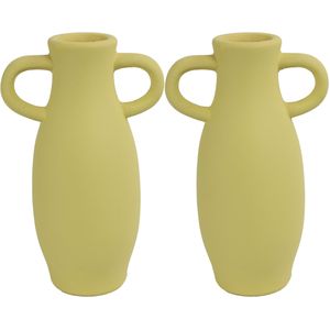 Countryfield Amphora vaas - 2x stuks - geel terracotta - D12 x H20 cm