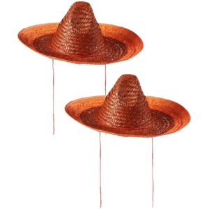 4x stuks oranje carnaval verkleed sombrero hoed 48 cm - Mexicaanse hoeden