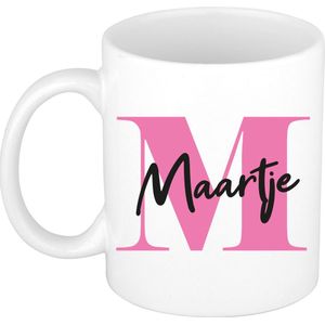 Bellatio Decorations Naam mok Maartje - roze - wit - keramiek - 300 ml - cadeau beker