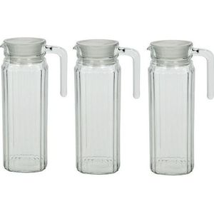 3x Lange glazen karaf met handvat 1,1 L - Schenkkannen/waterkannen/sapkannen/limonadekannen 3 stuks.