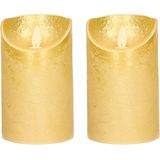 2x Gouden LED kaarsen / stompkaarsen 12,5 cm - Luxe kaarsen op batterijen met bewegende vlam