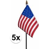 5x Amerika/USA vlaggetjes 15 cm - Amerikaanse vlag - Verenigde Staten landen thema versiering/decoratie