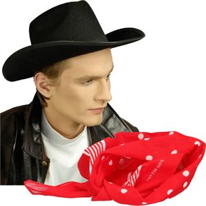 Verkleedset cowboyhoed New Mexico - zwart - met rode hals zakdoek - voor volwassenen