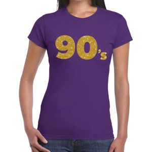 90's goud glitter tekst t-shirt paars dames - Jaren 90 kleding