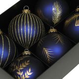 Othmar Decorations gedecoreerde kerstballen -6x -donkerblauw -glas 8cm