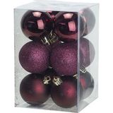 24x stuks kunststof kerstballen mix van aubergine en koper 6 cm - Kerstversiering