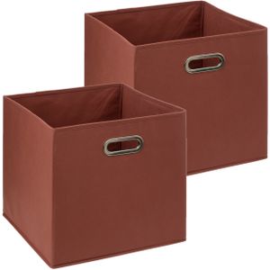 5Five Opbergmand - 2x - 29 liter - steenrood - linnen - 31 x 31 x 31 cm